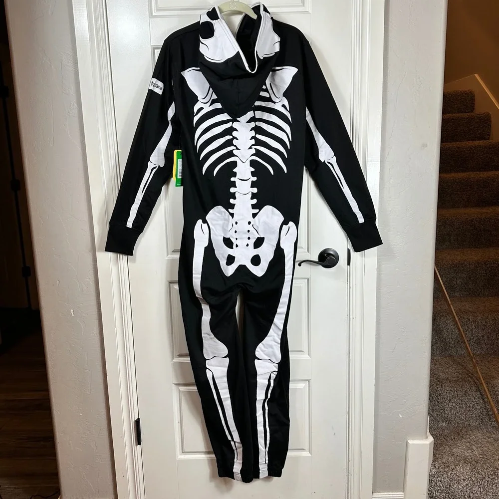 Tipsy Elves Skeleton Costume Jumpsuit Full Zip Hooded Black Adult Size S - Picture 8 of 9